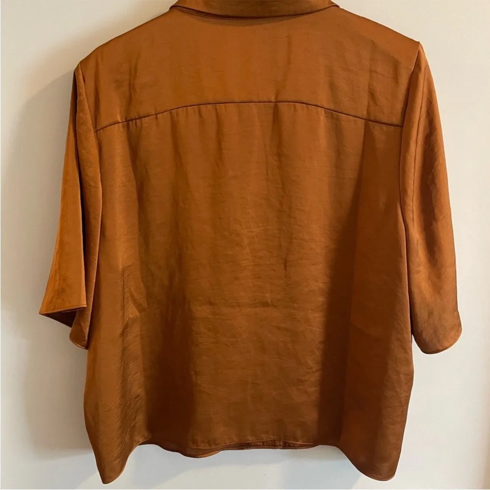 WILFRED Satin Button Down Blouse Terracotta Ginger XL - Picture 2 of 3